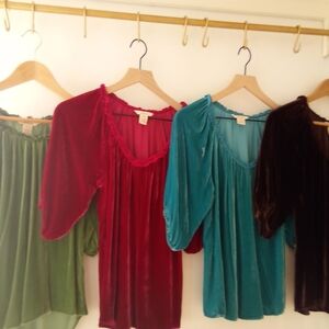 Sundance Velvet Blouses - Red, Teal, Green, Brown